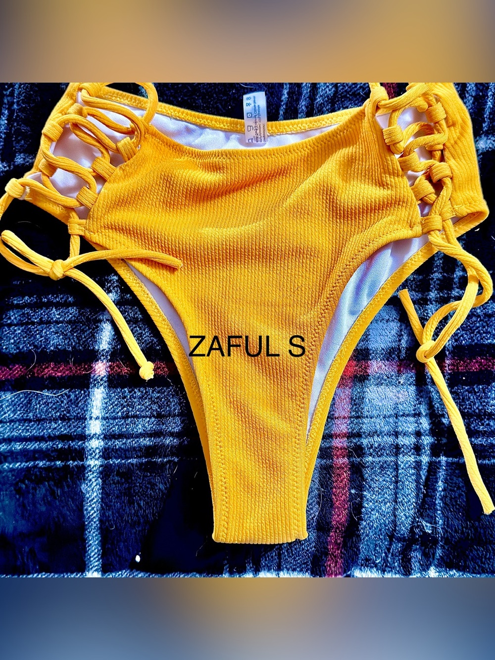 Zaful Yellow Ribbed Lace-Up Kids Bikini Bottoms